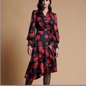 Rachel Parcell Floral Wrap Dress in Black and Red